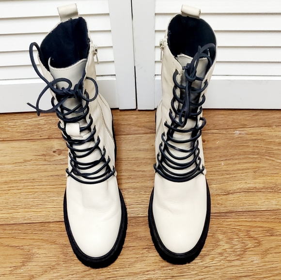 🌼SOLD! Free People Dylan Lace-Up Leather Combat Boots. 8/38. Off-White - Picture 5 of 14